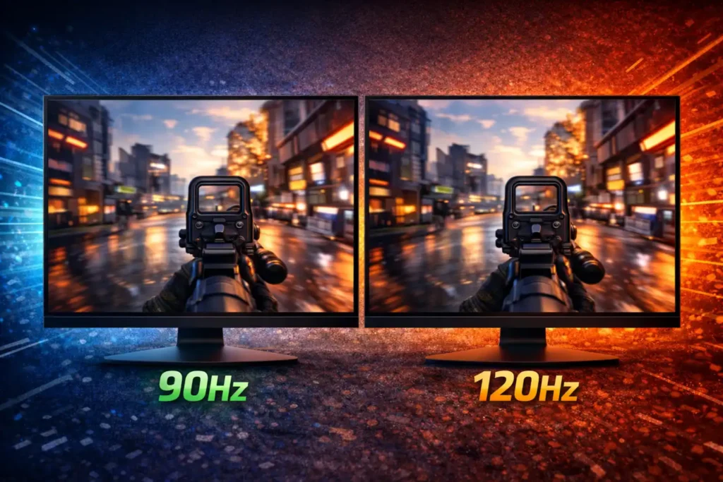 90Hz vs 120Hz monitor comparison showing smoother motion at higher refresh rate