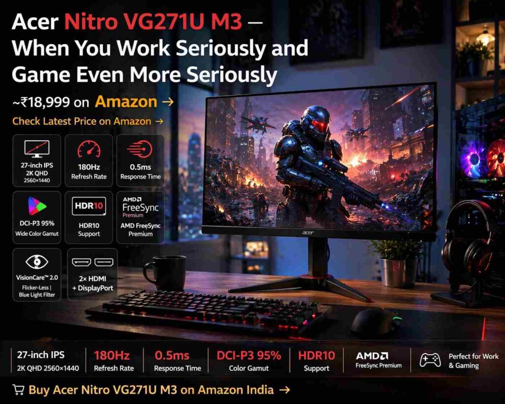 Acer Nitro VG271U gaming monitor 180Hz India