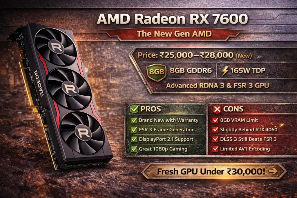 AMD Radeon RX 7600 best GPU under 30000 in India RDNA 3 FSR 3 1080p gaming performance