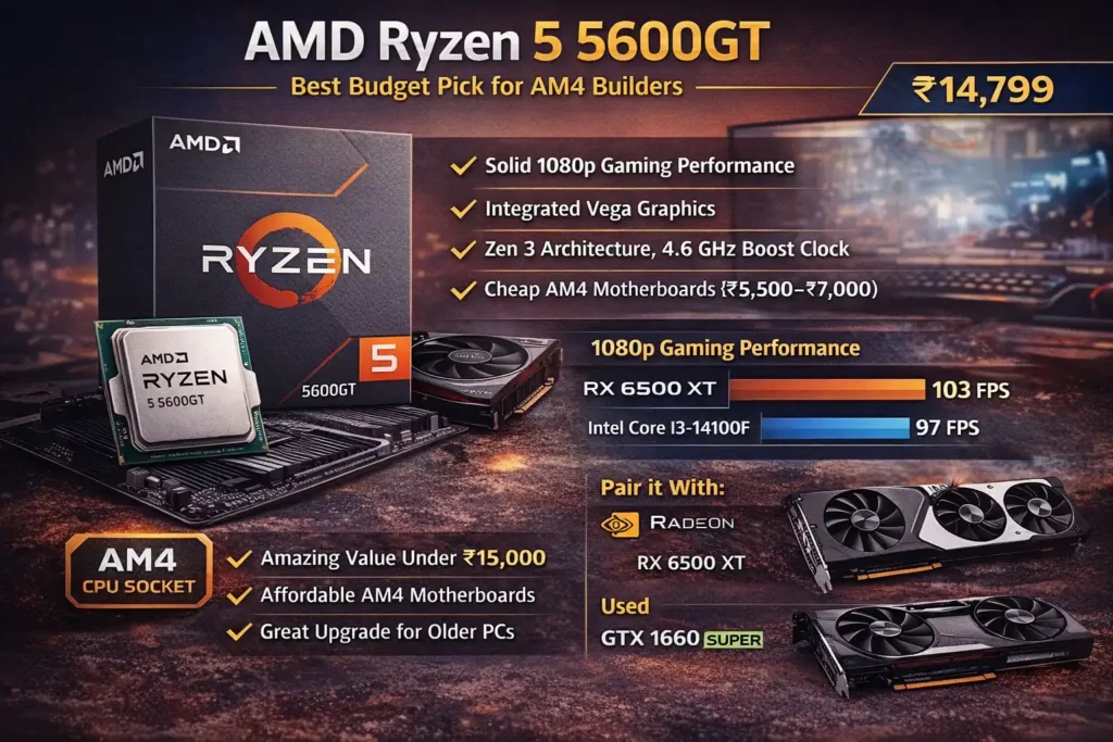 AMD Ryzen 5 5600GT best budget CPU under ₹15000 in India AM4 gaming performance with Vega graphics