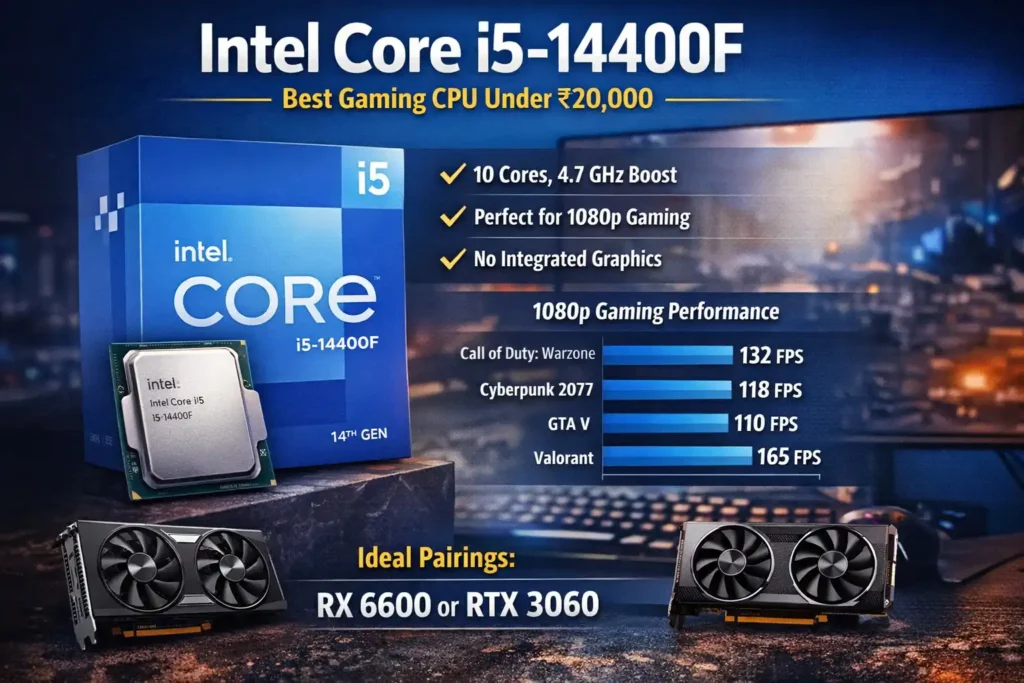 Intel Core i5-14400F best gaming CPU under ₹20000 in India 2026 benchmark performance