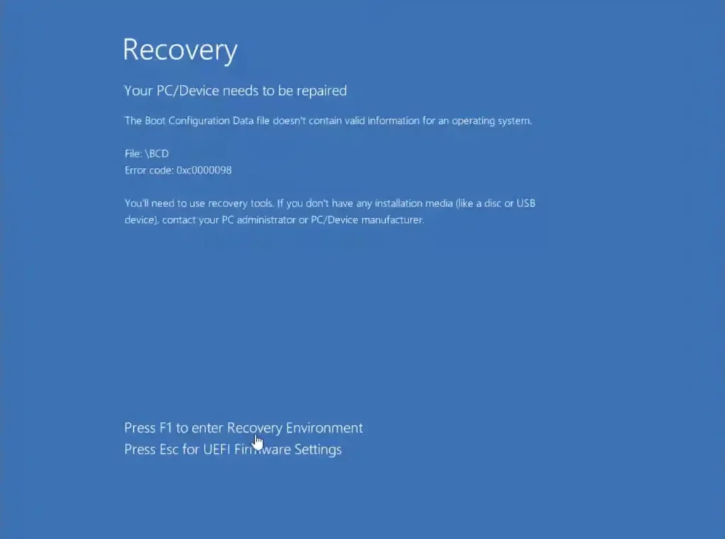 PC Won't Boot? — Step-by-Step Fix Guide (2026) 3 Windows Command Prompt displaying BCD repair commands including bootrec /fixmbr, bootrec /fixboot, bootrec /scanos, and bootrec /rebuildbcd used to fix PC boot issues and startup errors.