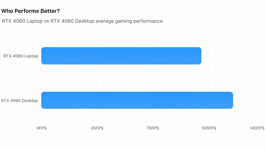 Gaming laptop RTX 4060 vs gaming desktop RTX 4060 FPS performance comparison chart