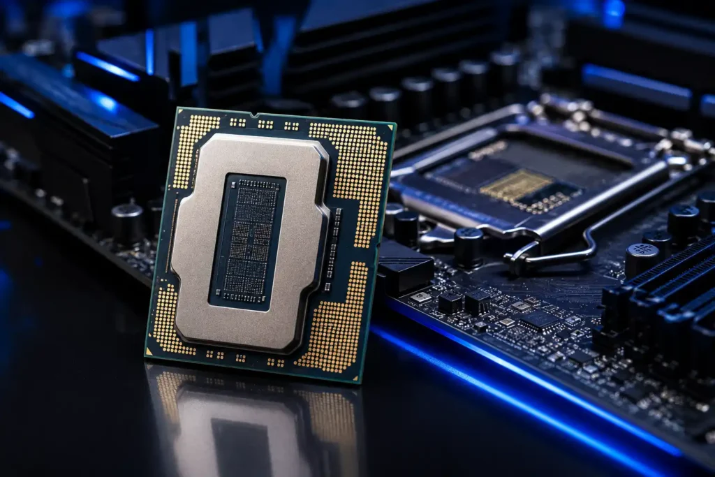 Modern Desktop Processor Macro Photo – Gaming CPU on Motherboard